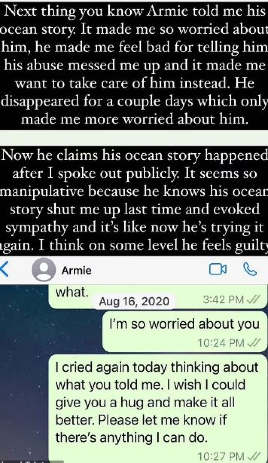 Άρμι Χάμερ - Το θύμα βιασμού μετά τις δηλώσεις του για τις αυτοκτονικές τάσεις: «Τα λέει για να τον λυπηθώ»