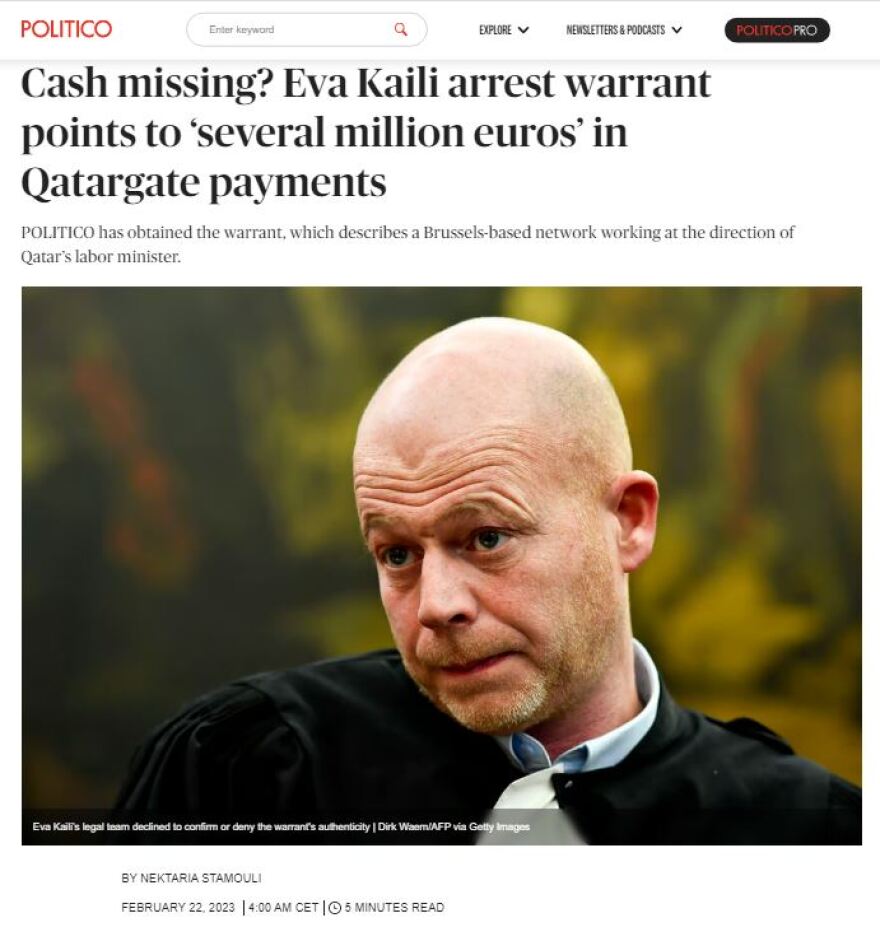 Εύα Καϊλή - Politico: Το ένταλμα σύλληψης αναφέρεται σε «αρκετά εκατομμύρια ευρώ»