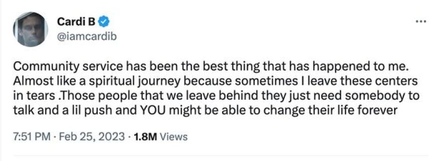 Cardi B: «Η κοινωφελής εργασία ήταν το καλύτερο πράγμα που συνέβη στη ζωή μου»