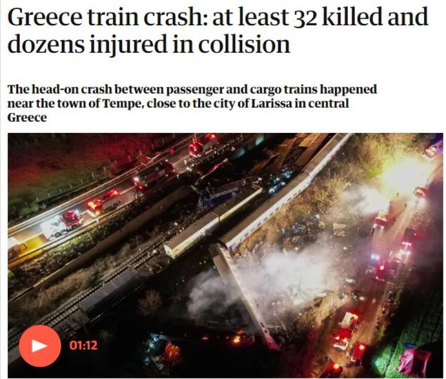 Σύγκρουση τρένων: Πρώτο θέμα στα μεγαλύτερα ΜΜΕ στον κόσμο η  τραγωδία στα Τέμπη