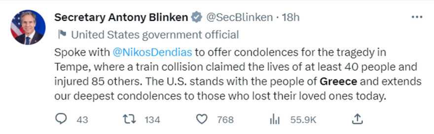 Σύγκρουση τρένων στη Λάρισα: Μηνύματα ηγετών από όλο τον κόσμο για την τραγωδία