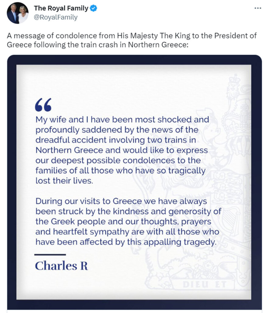 Σύγκρουση τρένων στη Λάρισα: Μηνύματα ηγετών από όλο τον κόσμο για την τραγωδία