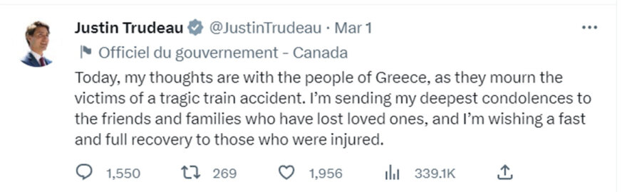 Σύγκρουση τρένων στη Λάρισα: Μηνύματα ηγετών από όλο τον κόσμο για την τραγωδία