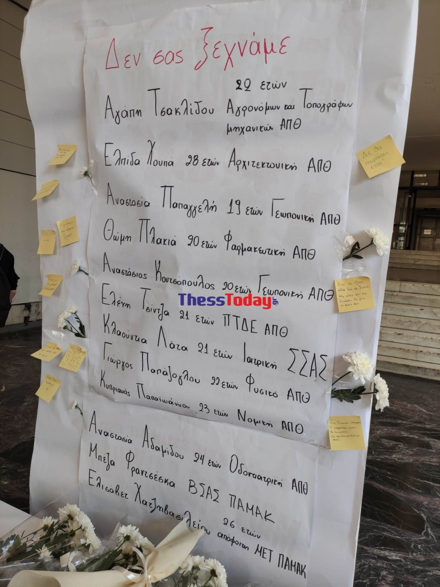 Σύγκρουση τρένων στα Τέμπη - ΑΠΘ: Η λίστα-«μνημείο» με τα ονόματα των νεκρών φοιτητών - «Δεν σας ξεχνάμε»