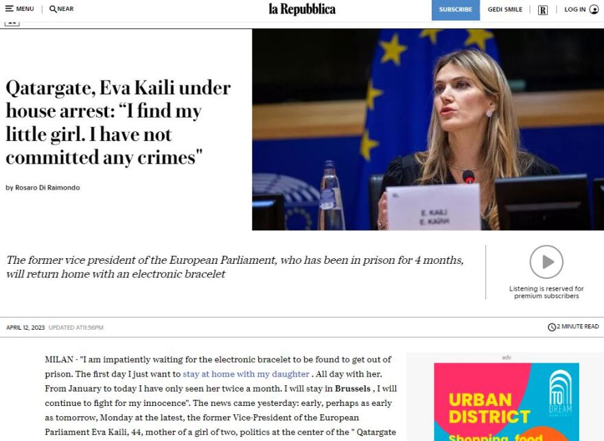 La Repubblica - Εύα Καϊλή: «Περιμένω με αγωνία το βραχιολάκι για να βρεθώ εκτός φυλακής»