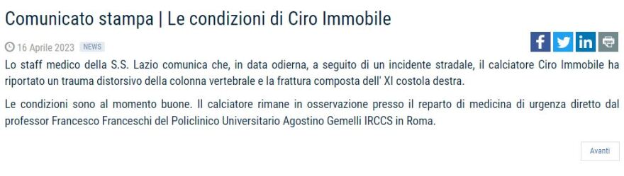 Τσίρο Ιμόμπιλε: Κάταγμα στα πλευρά και κάκωση στη σπονδυλική στήλη μετά το τροχαίο με τραμ