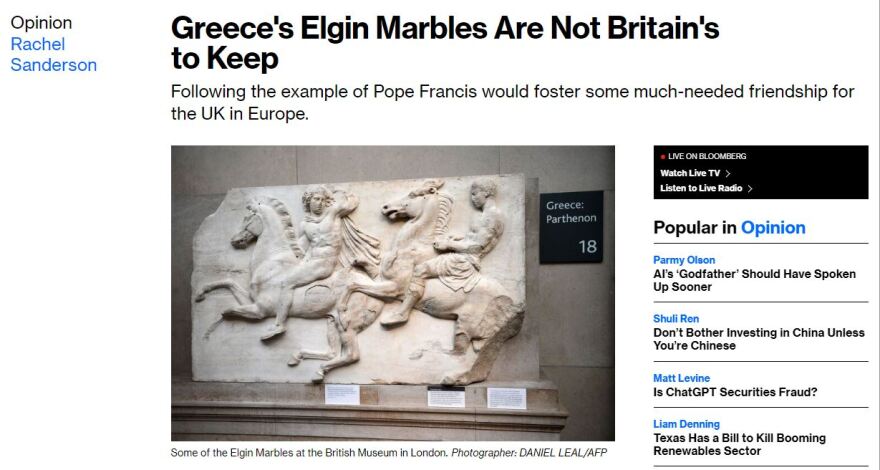 Bloomberg για Γλυπτά του Παρθενώνα: Δεν ανήκουν στην Βρετανία για να τα κρατήσει 