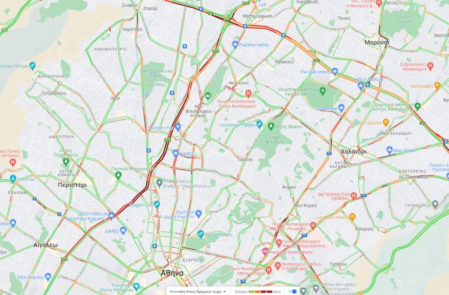 Κίνηση στους δρόμους: Μποτιλιάρισμα στον Κηφισό - Live η κυκλοφορία