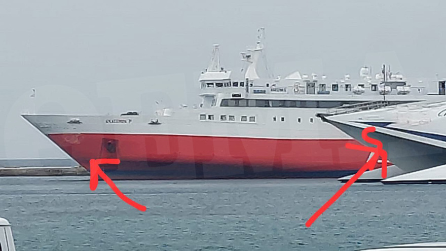 Σύγκρουση επιβατηγών πλοίων στο λιμάνι της Τήνου - Δείτε φωτογραφίες
