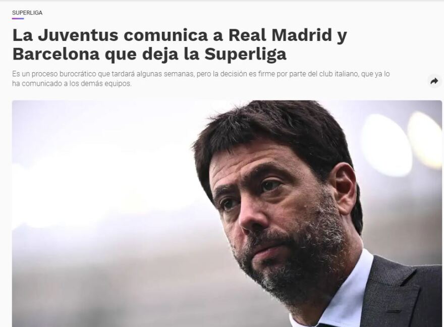 Η Γιουβέντους ενημέρωσε Ρεάλ και Μπαρτσελόνα πως αποχωρεί από τη European Super League