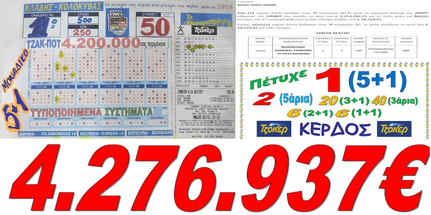 Τζόκερ: Αυτό είναι το δελτίο που χάρισε €4,2 εκατ. σε πέντε μεγάλους τυχερούς