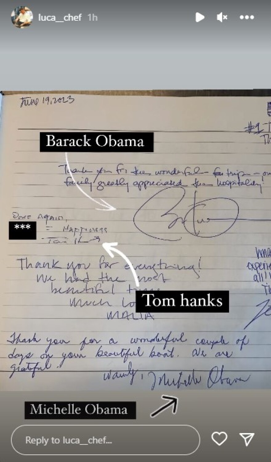 Ομπάμα: Τα μηνύματα που άφησαν στον σεφ που τους μαγείρεψε στην Αντίπαρο