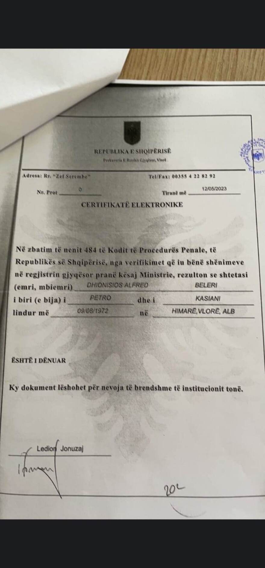 Μπελέρης: «Κατασκευασμένο» Ποινικό Μητρώο επικαλείται το αλβανικό δικαστήριο για τη συνέχιση της προφυλάκισής του