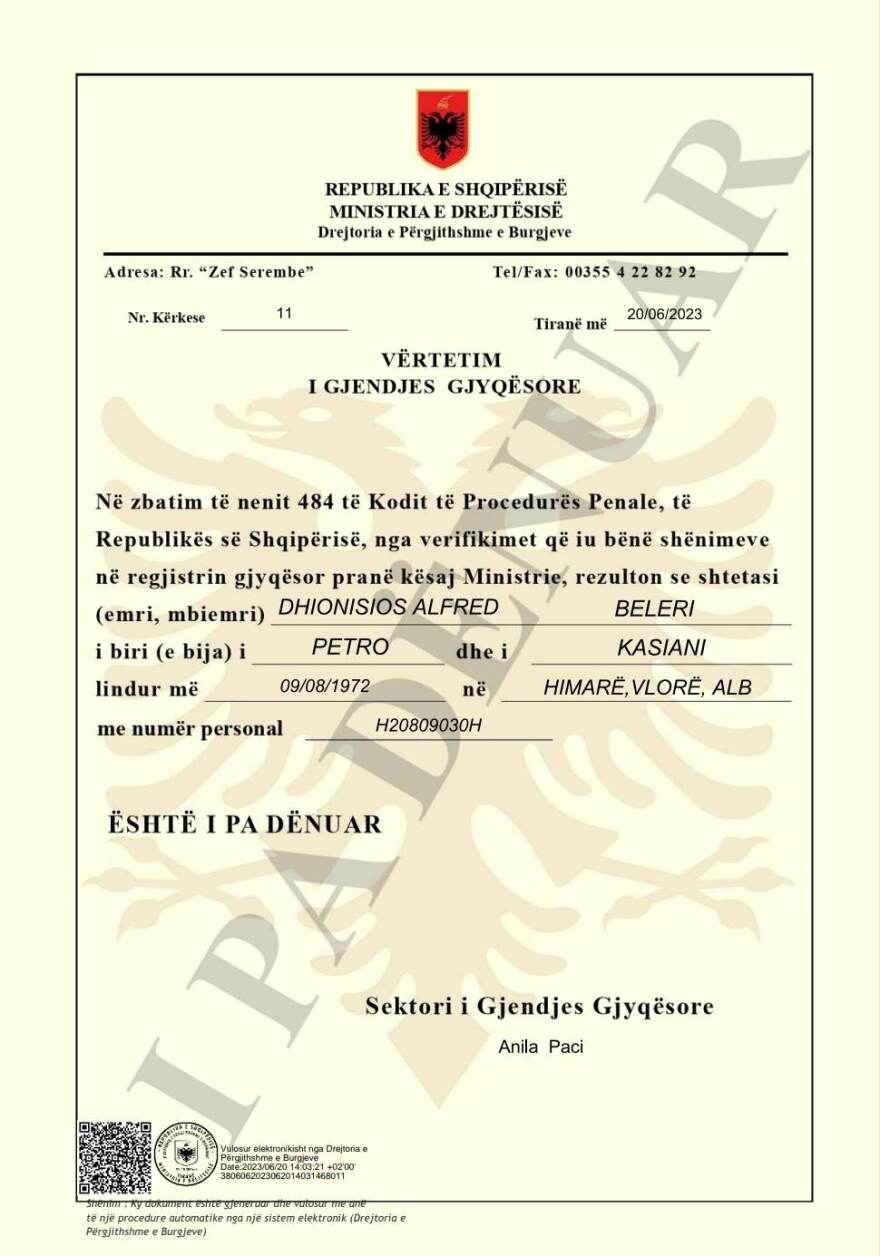 Μπελέρης: «Κατασκευασμένο» Ποινικό Μητρώο επικαλείται το αλβανικό δικαστήριο για τη συνέχιση της προφυλάκισής του