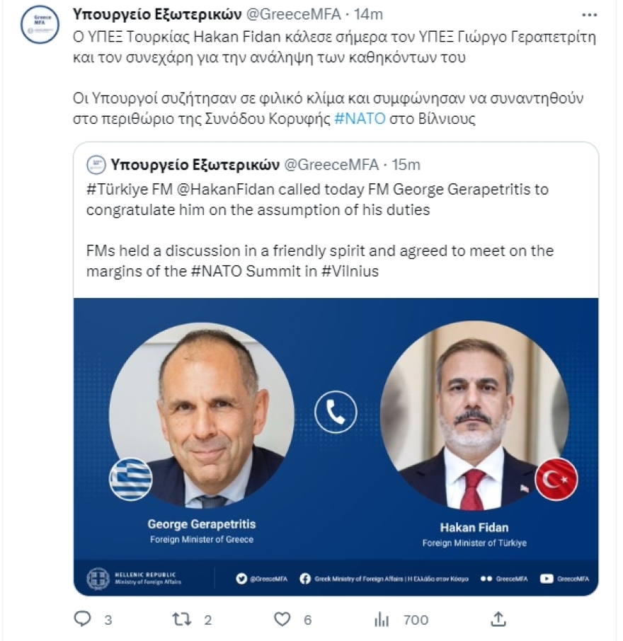  Γεραπετρίτης - Φιντάν συμφώνησαν να συναντηθούν στο Βίλνιους της Λιθουανίας