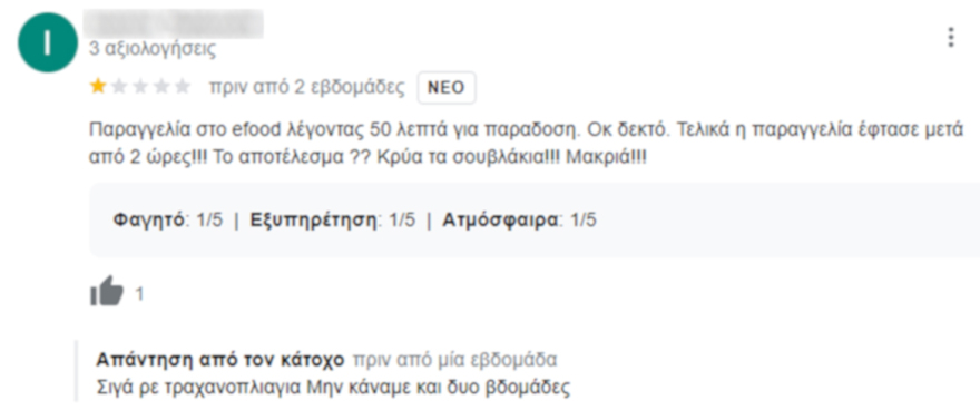 Viral: Ιδιοκτήτης ταβέρνας «δικάζει» τις κριτικές - «Σιγά μην κάναμε και 2 βδομάδες να φέρουμε τα σουβλάκια»