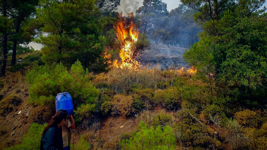 Η μάχη των εθελοντών να σβήσουν τη φωτιά στη Ρόδο με κουβάδες, μπιτόνια και βαρέλια - Δείτε φωτογραφίες