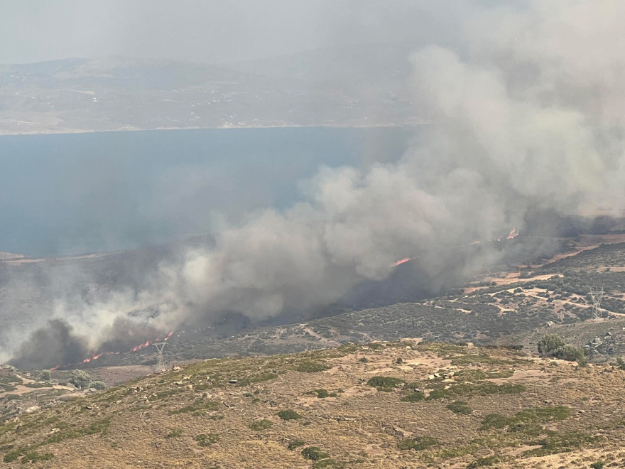 Φωτιά στην Κάρυστo: Καίγονται σπίτια στο χωριό Πλατανιστός