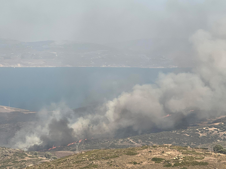 Φωτιά στην Κάρυστo: Καίγονται σπίτια στο χωριό Πλατανιστός