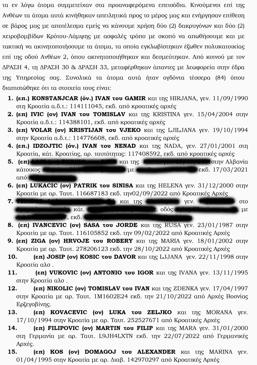 Νέα Φιλαδέλφεια: «Είχαν καδρόνια και ρόπαλα» - Οι καταθέσεις των αστυνομικών για τη δολοφονική επιδρομή των Κροατών χούλιγκαν