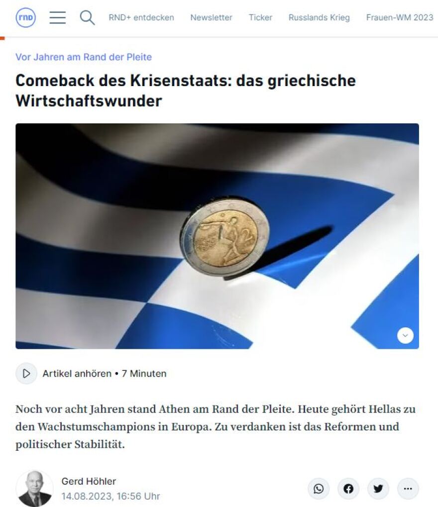 Το γερμανικό δίκτυο RND αποθεώνει την κυβέρνηση Μητσοτάκη: Το ελληνικό οικονομικό θαύμα