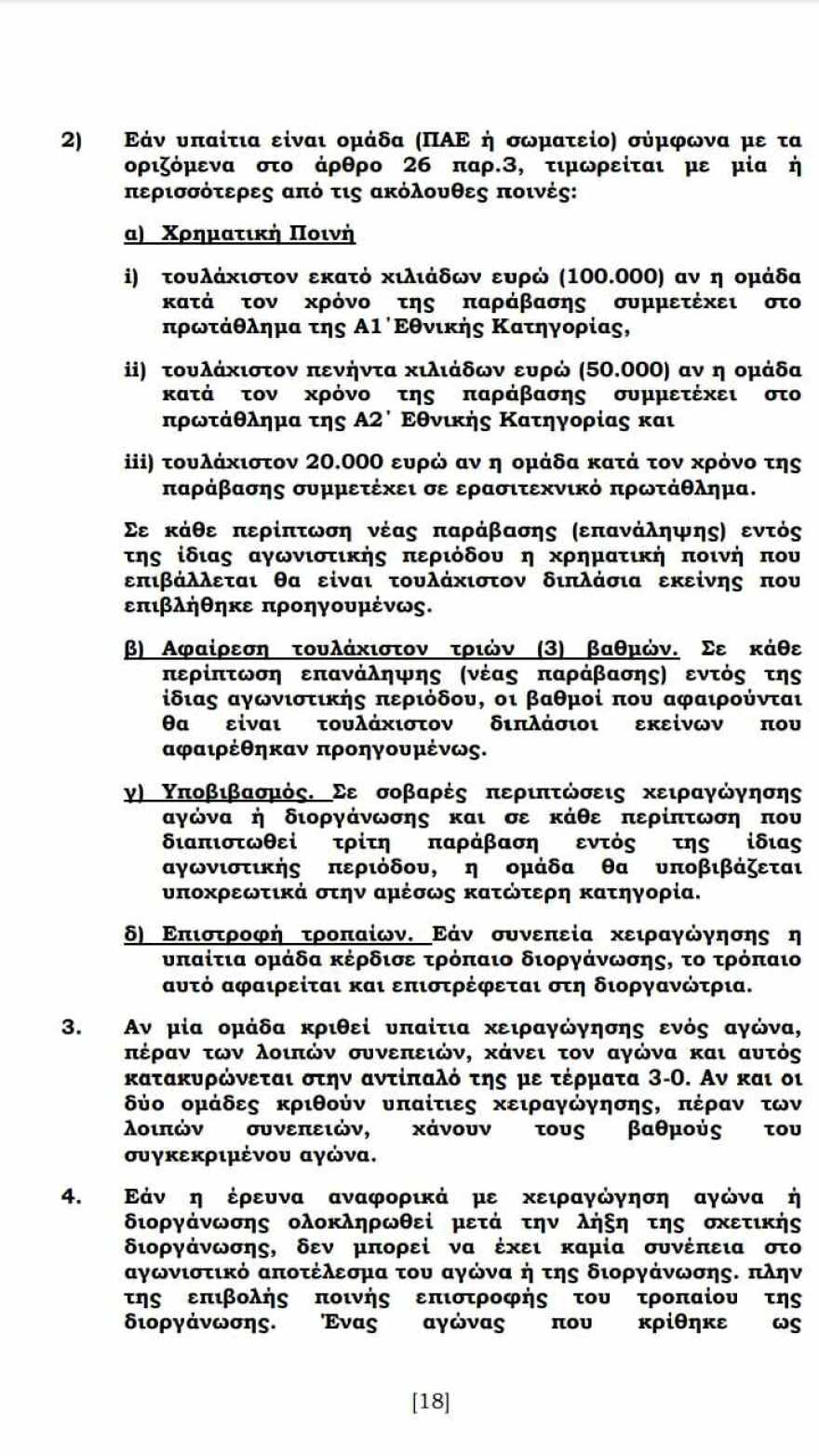 ΕΠΟ: Ο νέος πειθαρχικός κώδικας ρίχνει... στα μαλακά τις ομάδες που τιμωρούνται για στημένα παιχνίδια