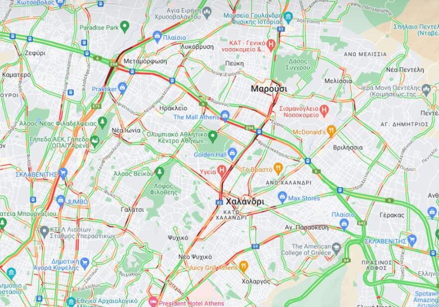 Κίνηση στους δρόμους: «Στο κόκκινο» ο Κηφισός - Καθυστερήσεις στην Αττική Οδό