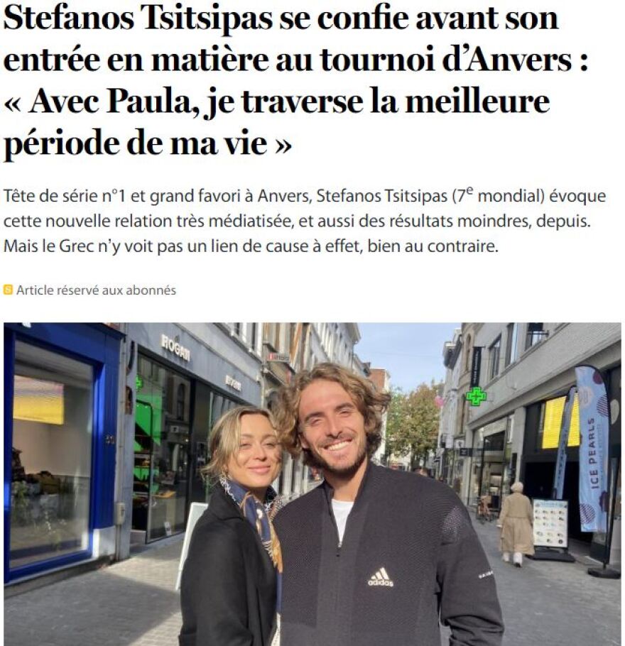 Τσιτσιπάς στη «Le Soir» για την Μπαντόσα: «Διανύω την καλύτερη περίοδο της ζωής μου, αφού την έχω στο πλευρό μου»