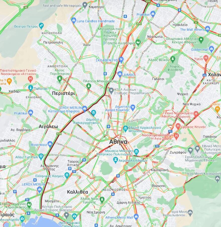 Κίνηση στους δρόμους: Μποτιλιάρισμα στην άνοδο του Κηφισού - Τροχαίο στο ύψος της Μεταμόρφωσης