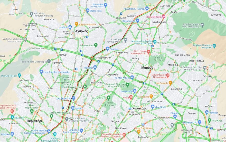 Κίνηση τώρα: Δίωρο χάος στον Κηφισό εξαιτίας τριών τροχαίων