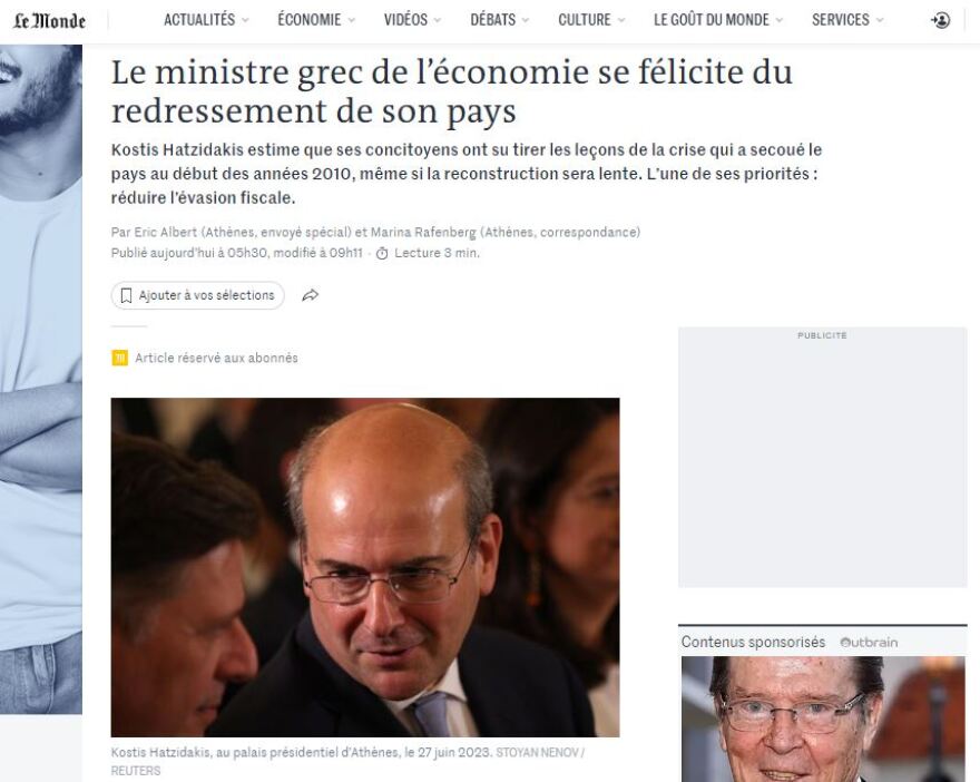 Κωστής Χατζηδάκης στη Le Monde: Η ανάπτυξη είναι ο καλύτερος τρόπος για τη διασφάλιση της κοινωνικής συνοχής