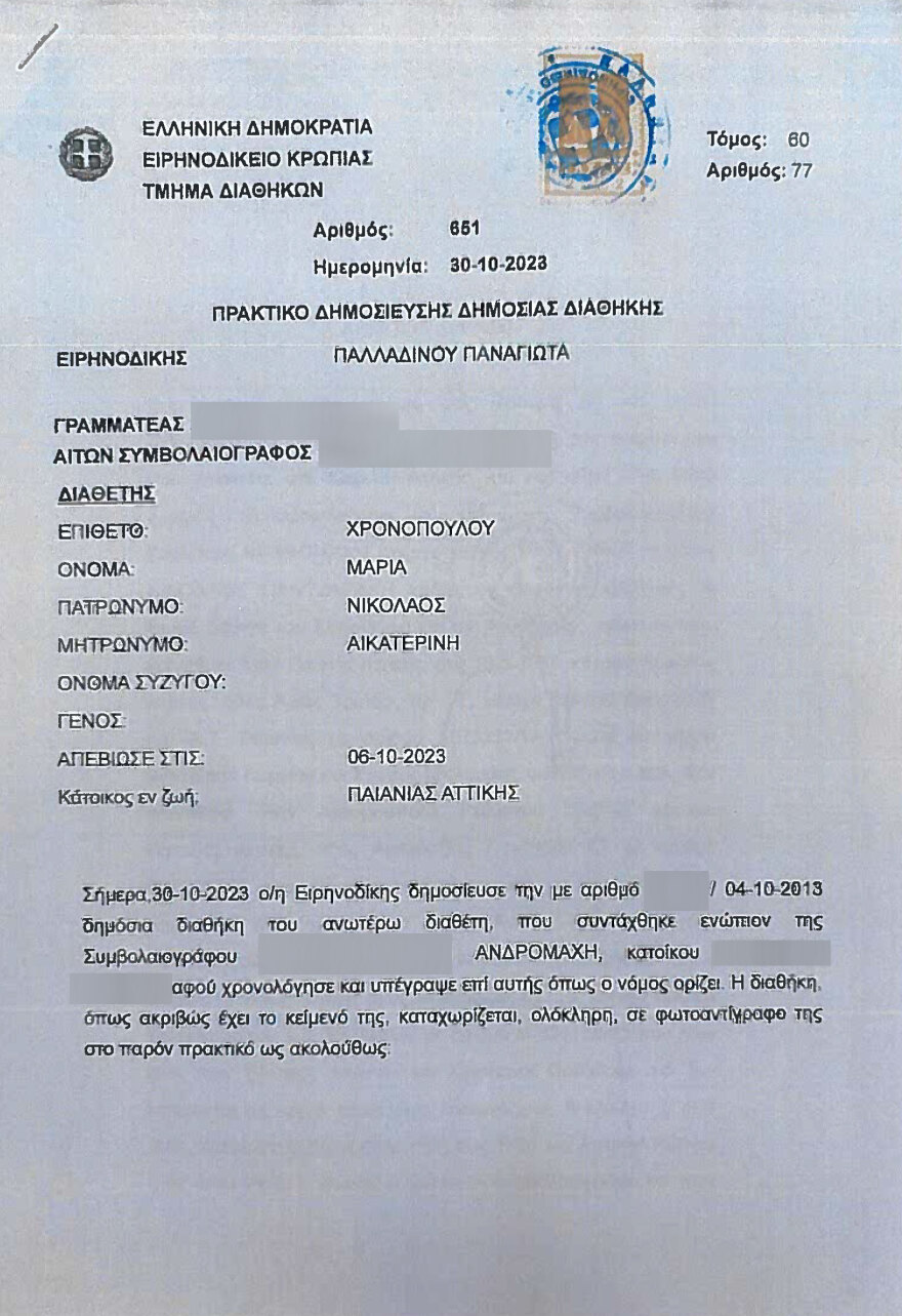 Μαίρη Χρονοπούλου: Συμβολαιογραφικές πράξεις με το «Χαμόγελο του Παιδιού» ανατρέπουν τη διαθήκη της