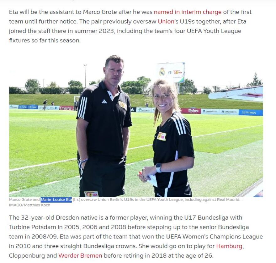 Ουνιόν Βερολίνου: Έγραψε ιστορία ανακοινώνοντας την πρώτη γυναίκα βοηθό προπονητή