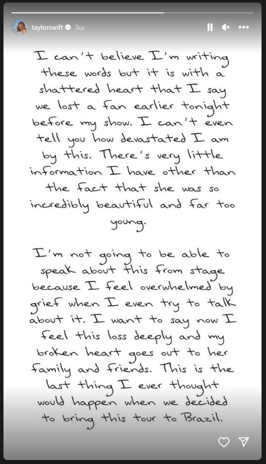 Τέιλορ Σουίφτ: Θαυμάστριά της έπαθε ανακοπή πριν ξεκινήσει η συναυλία στη Βραζιλία