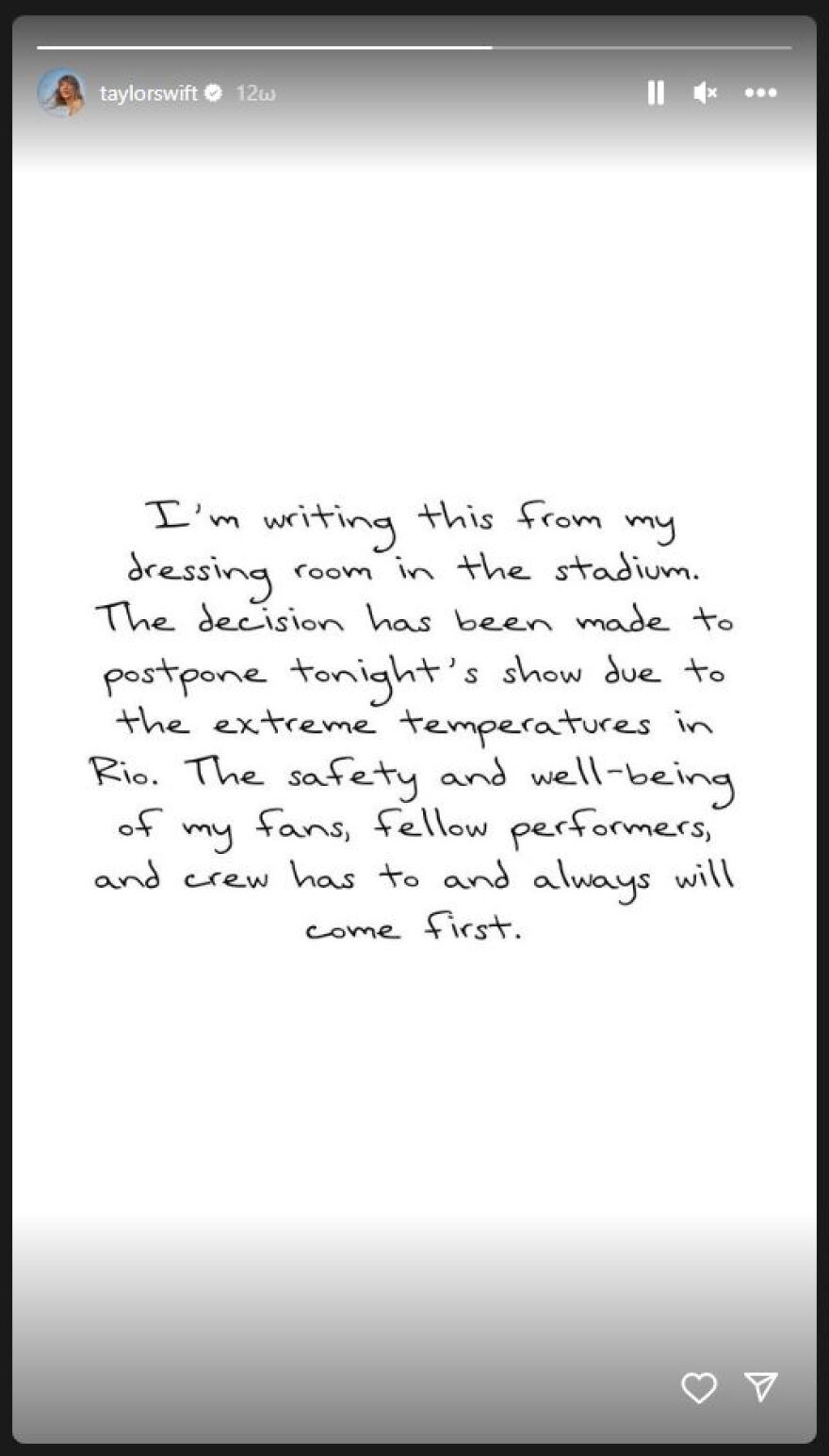 Τέιλορ Σουίφτ: Ανέβαλε τη δεύτερη συναυλία της στο Ρίο - Ανυπόφορος ο καύσωνας