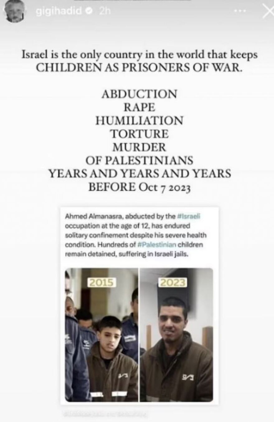 Τζίτζι Χαντίντ: Αντιδράσεις για τη νέα της ανάρτηση που κατηγορεί το Ισραήλ ότι κρατά παιδιά ως αιχμαλώτους πολέμου