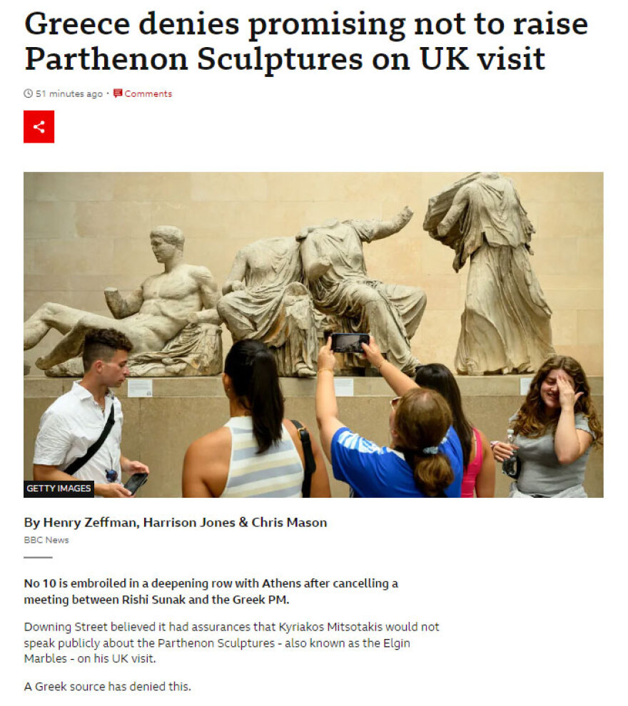 Sky News: O Σούνακ πίστευε ότι ο Μητσοτάκης δεν θα μιλούσε δημοσίως για τα Γλυπτά