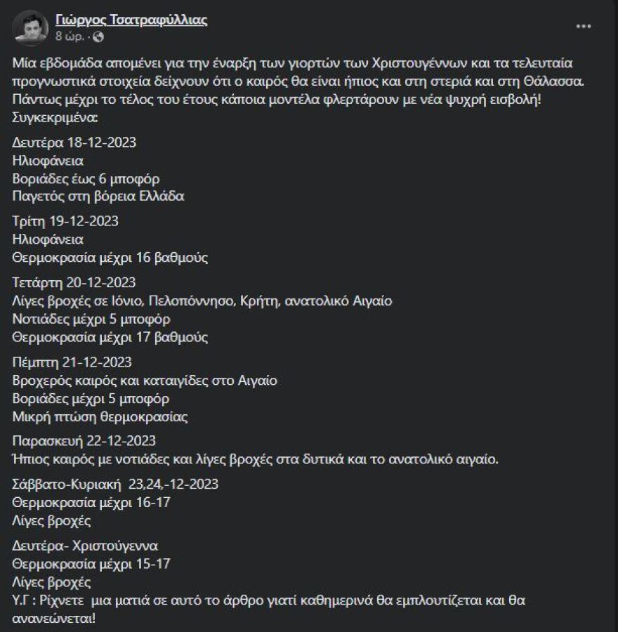 Καιρός: Φεύγει η παγωνιά, «γλυκαίνει» ο καιρός - Τα νέα προγνωστικά στοιχεία για τα Χριστούγεννα