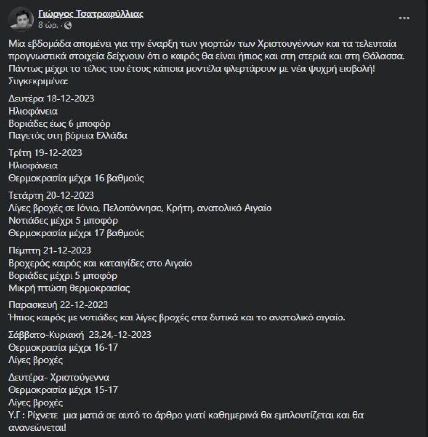 Καιρός: Ανεβαίνει η θερμοκρασία σήμερα - Με καλό καιρό μέχρι τα Χριστούγεννα