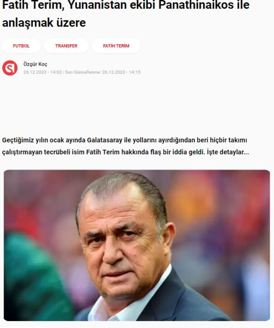 Παναθηναϊκός: Οι Τούρκοι στέλνουν τον Φατίχ Τερίμ στον πάγκο των «πράσινων» - «Αύριο στην Αθήνα, συμφωνία για €1,5 εκατ.»