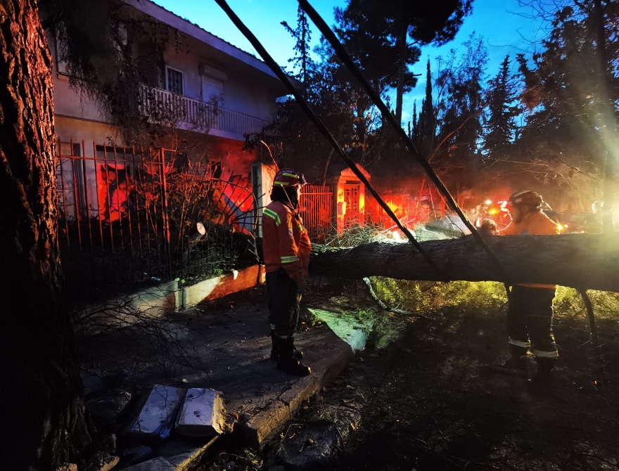 Καιρός: Κομμένα δέντρα, σπασμένες κολώνες, ζημιές σε αυτοκίνητα από το μπουρίνι στην Αττική 