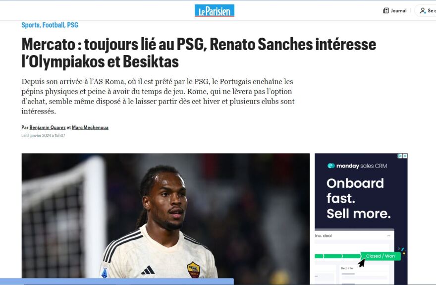 Le Parisien: «Ολυμπιακός και Μπεσίκτας ενδιαφέρονται για τον Ρενάτο Σάντσες»