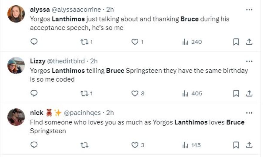 Χρυσές Σφαίρες 2024: O Λάνθιμος έδειξε πόσο λατρεύει τον Μπρους Σπρίνγκστιν στην ομιλία του για το βραβείο