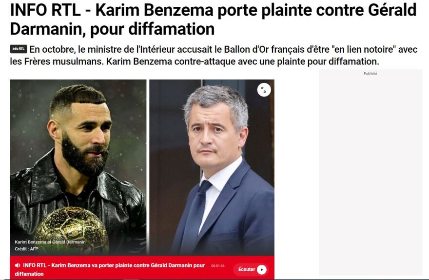 Καρίμ Μπενζεμά: Κατέθεσε μήνυση κατά του υπουργού Εσωτερικών της Γαλλίας για συκοφαντική δυσφήμιση