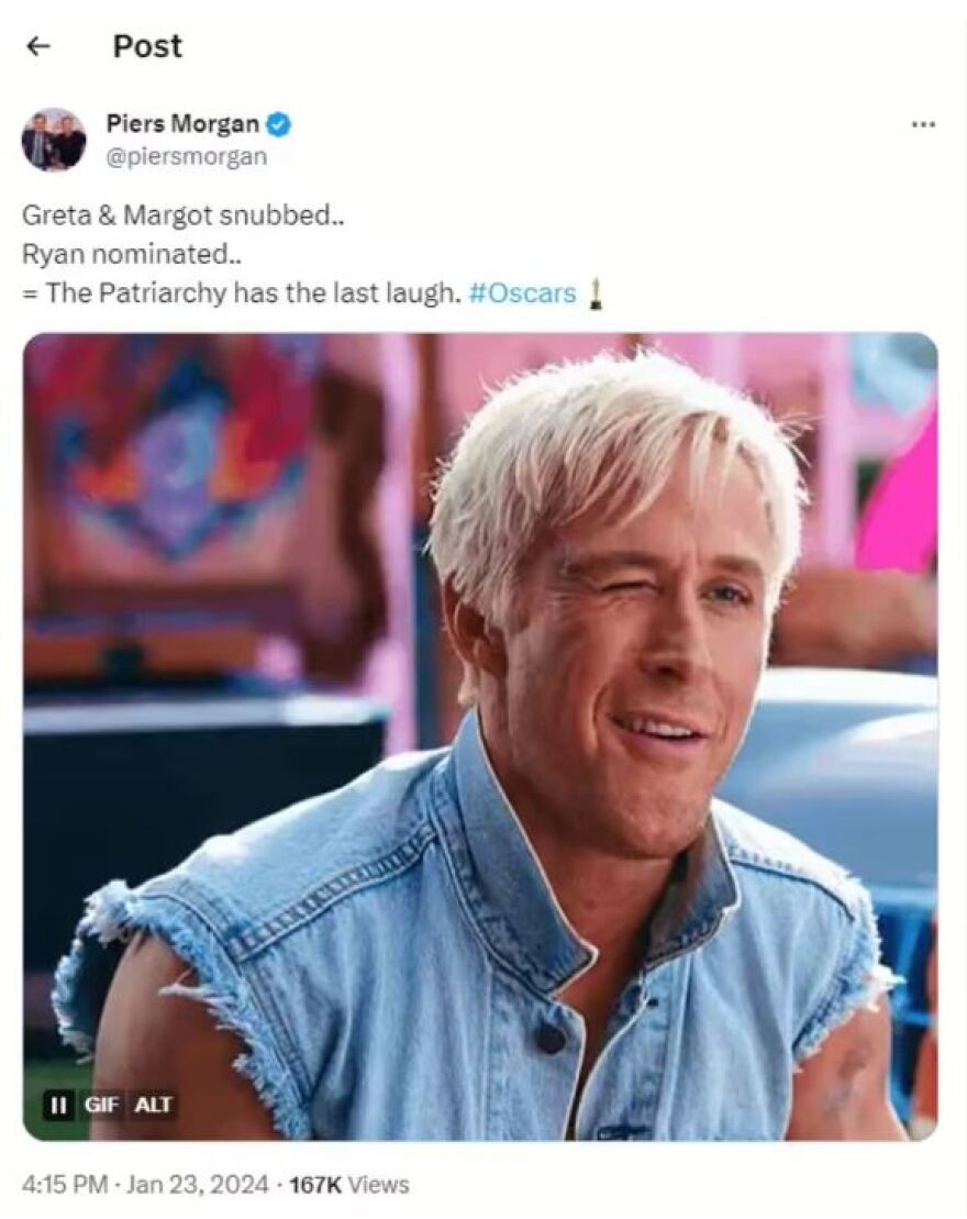 Πιρς Μόργκαν: Πανηγυρίζει που τα Όσκαρ σνόμπαραν Ρόμπι και Γκέργουικ
