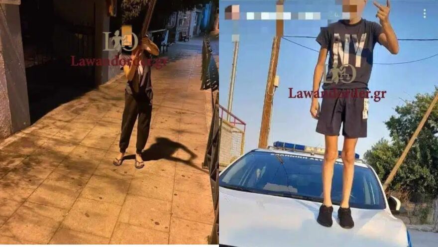 12χρονος πόζαρε με όπλο και πάνω σε περιπολικό στη Λέσβο