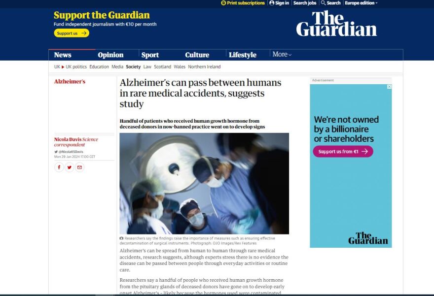 Αλτσχάιμερ: Πώς ασθενείς «κόλλησαν» μετά από σπάνιο ιατρικό ατύχημα