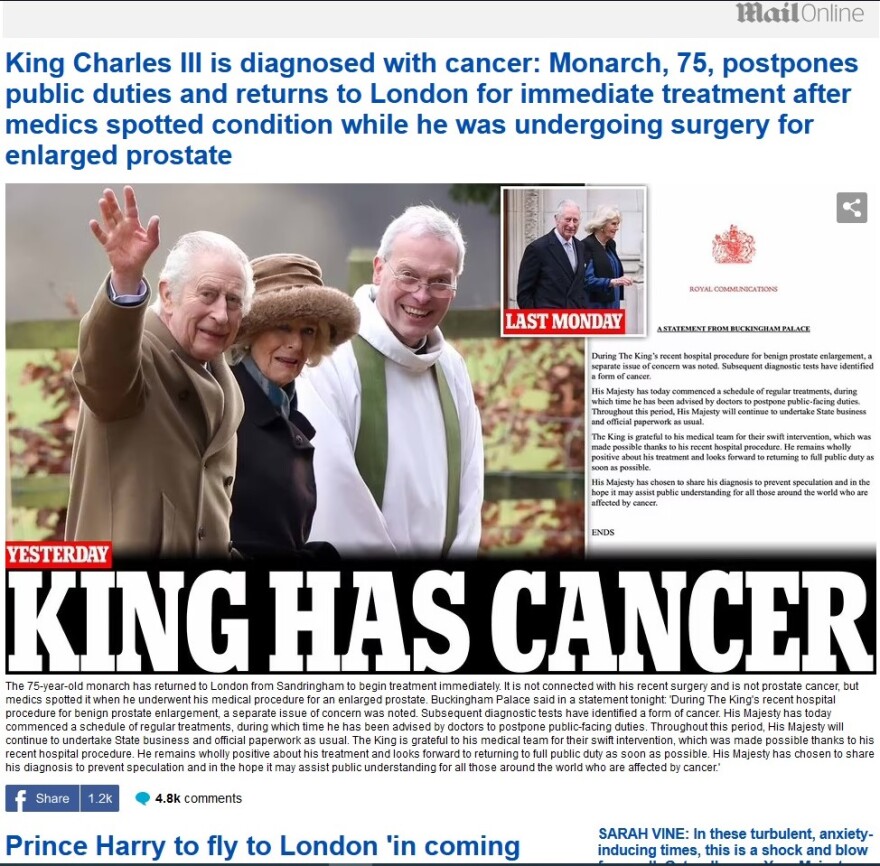 Βασιλιάς Κάρολος: Πώς μετέδωσαν τα βρετανικά μέσα ενημέρωσης την είδηση για τον καρκίνο