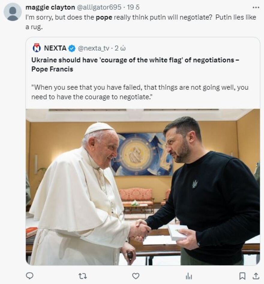 Πάπας Φραγκίσκος: Σάλος με τις δηλώσεις του για διαπραγμάτευση των Ουκρανών και... λευκή σημαία - «Είναι μαριονέτα του Πούτιν»