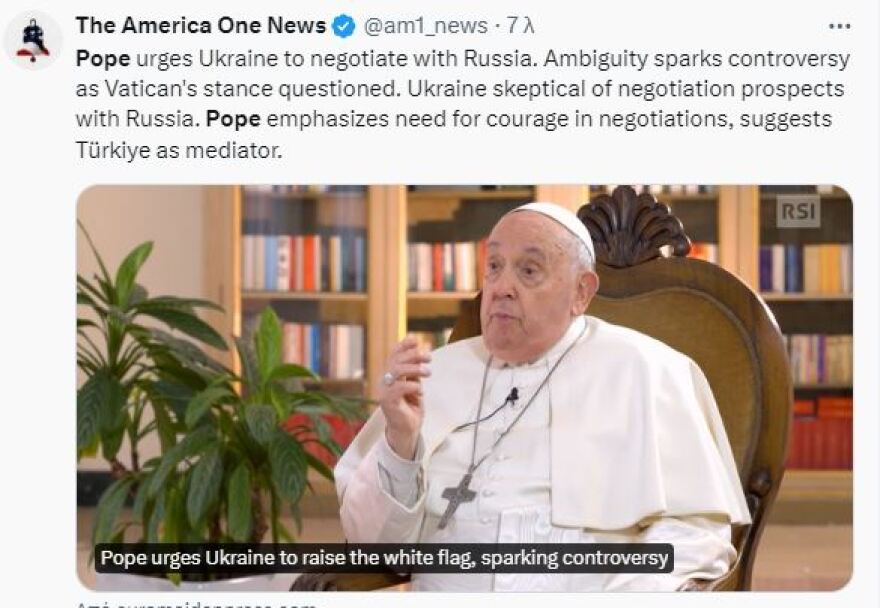 Πάπας Φραγκίσκος: Σάλος με τις δηλώσεις του για διαπραγμάτευση των Ουκρανών και... λευκή σημαία - «Είναι μαριονέτα του Πούτιν»